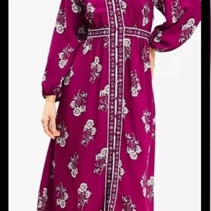 LOFT Magenta Floral Long Sleeve Dress
